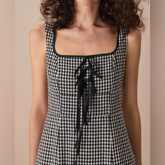 NWT RIHOAS The Black Square Neck Tie Plaid Midi Dress - Picture 2 of 6